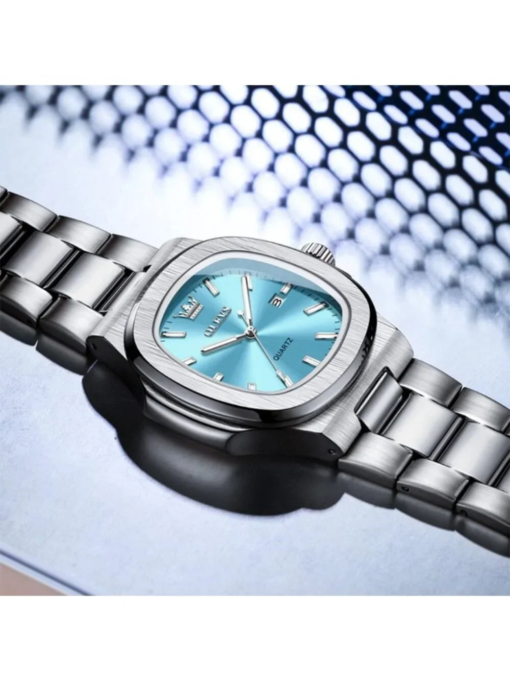 Men's Silver/Tiffany Blue Luxury Octagon Stainless Steel Waterproof Dress Watch